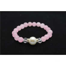 Rose Quartz 8MM Round Beads Stretch Gemstone Bracelet with glass pearl bead